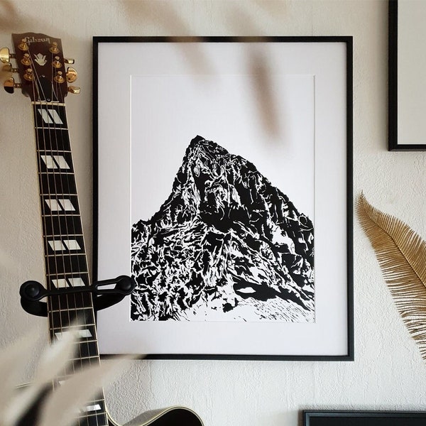 La montagne, Affiche minimaliste en noir et blanc, Dessin d'une montagne, Décoration intérieure inspirante, Illustration nature, Art mural