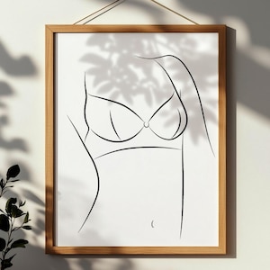 LUCY, poster erotico in bianco e nero di una donna in lingerie, reggiseno sottile, illustrazione artistica dal tratto minimalista, decorazione d'interni
