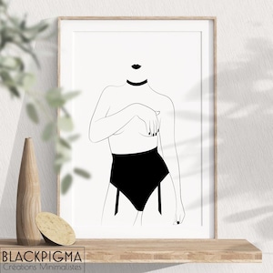MERYL, Poster minimalista in bianco e nero di una bella donna in lingerie, Decorazione d'interni, Arte murale, Illustrazione impertinente