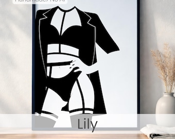 Minimalist Lingerie Poster for Women, Sensual Black and White Poster, Sexy Chic Woman Line Art, Boudoir Wall Art, Modern Feminine Decor (Lily)