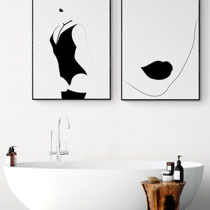 EMMY, Portrait minimaliste en noir et blanc d'une femme, Illustration abstraite en line art, Dessin en noir et blanc, Décoration intérieure image 5