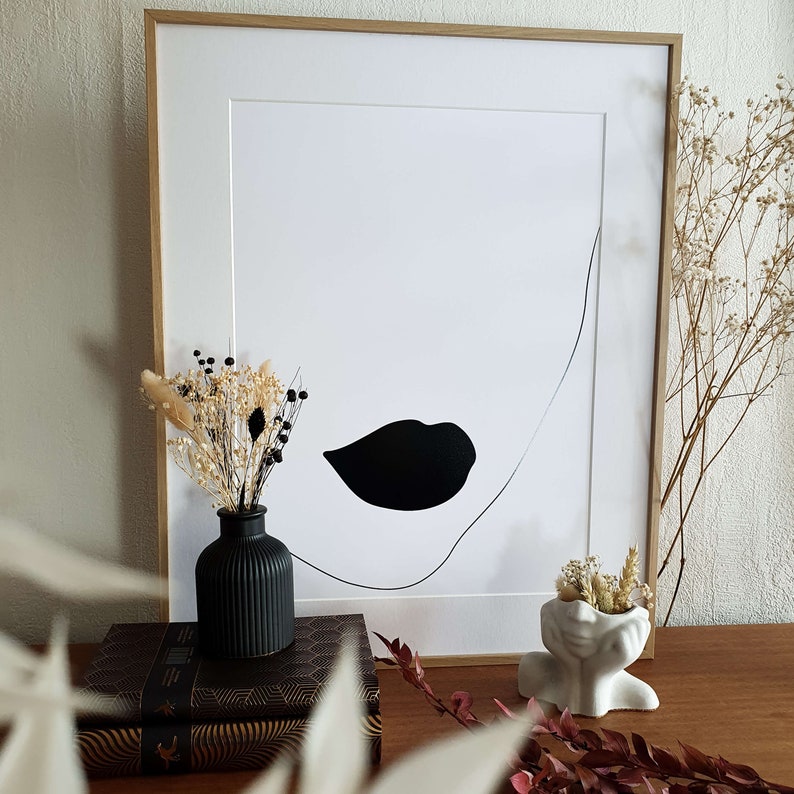EMMY, Portrait minimaliste en noir et blanc d'une femme, Illustration abstraite en line art, Dessin en noir et blanc, Décoration intérieure image 3
