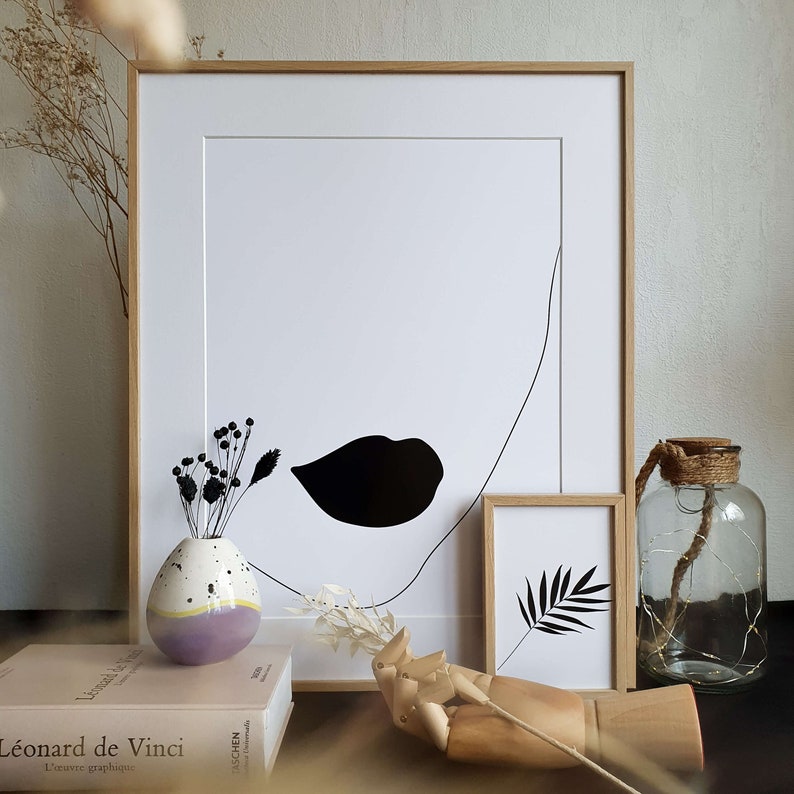 EMMY, Portrait minimaliste en noir et blanc d'une femme, Illustration abstraite en line art, Dessin en noir et blanc, Décoration intérieure image 1