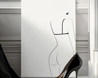 Cassandre, Zeitlose Kurven Frau Poster, Minimalistische sinnliche Schwarz-Weiß-Kunst, elegante Linienkunst für Wohnzimmer, Schlafzimmer oder Bürodesign