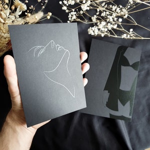 Minimalistische Illustrationen, Erstausgabe, ARIELLE, LEA, 13x18 cm große Karte, schwarze Zeichnung, Schwarz auf Schwarz, nur ein Exemplar, BDSM-Kunst