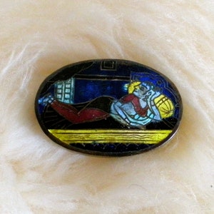 Pill Box Silver Antique Box 1800s Sterling Silver Enamel Figure Indian Silver