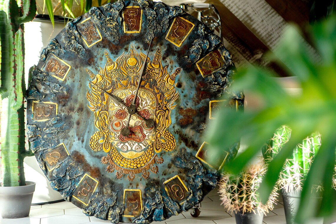 Huge wall clock 38/96 cm ethnic Indonesian wall clock Etsy