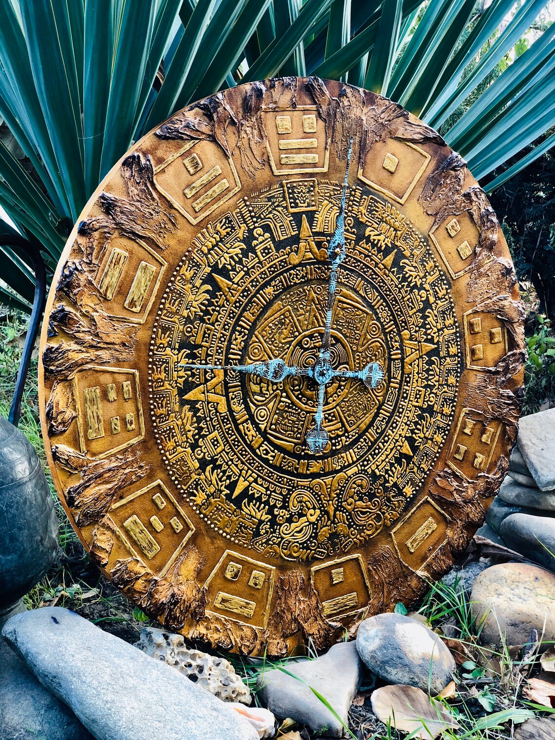 Extra large silent wall clock gold Mayan aztec calendar Etsy