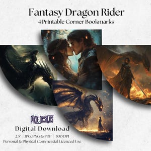 Zakładki do książek Fantasy Dragon Rider Corner | Wydrukowany prezent romantyczny dla miłośników książek Booktok i czytelników epickich przygód | Zakładka do książek