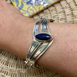 Vintage Taxco Silver 925 Bracelet, Taxco Bracelet with Genuine Midnight Blue Stone, Mexican Jewelry Vintage, Mexico Silver 925