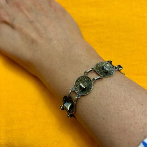 Mexico Sterling Silver Sombrero Link Bracelet, Sterling Silver Link Bracelet with Hat Charms, Mexican Silver 925 Jewelry