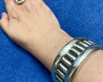 70 GRAMS! Heavy Modernist 925 Clamper Bracelet, Wide Width Sterling Silver Clamper Bracelet, Vintage Mexican Silver Jewelry