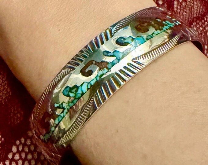 Vintage Navajo Sterling Silver Turquoise Coral Cuff Bracelet - Etsy