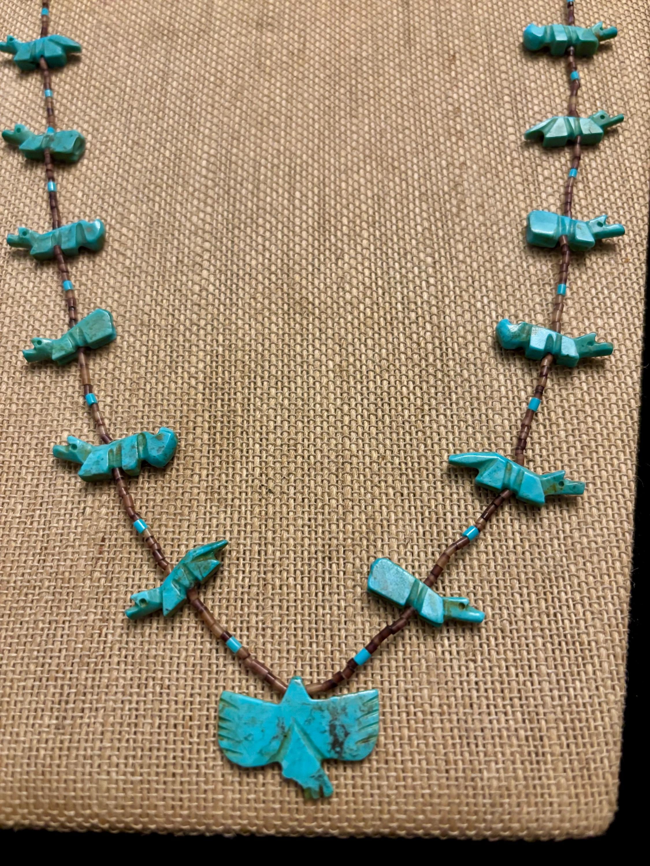 アクセサリー Fetish Necklace zuni indian jewelry Native American Fetish Necklace, Zuni Hand Carved Turquoise Fetish