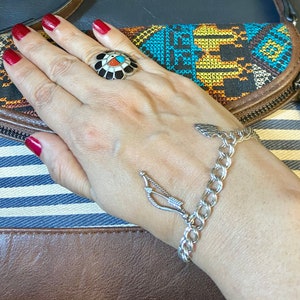 Sterling Silver Charm Link Bracelet with Native Motif, Sterling Silver Link Bracelet with 3 Charms, Silver 925 Native Theme Charm Bracelet