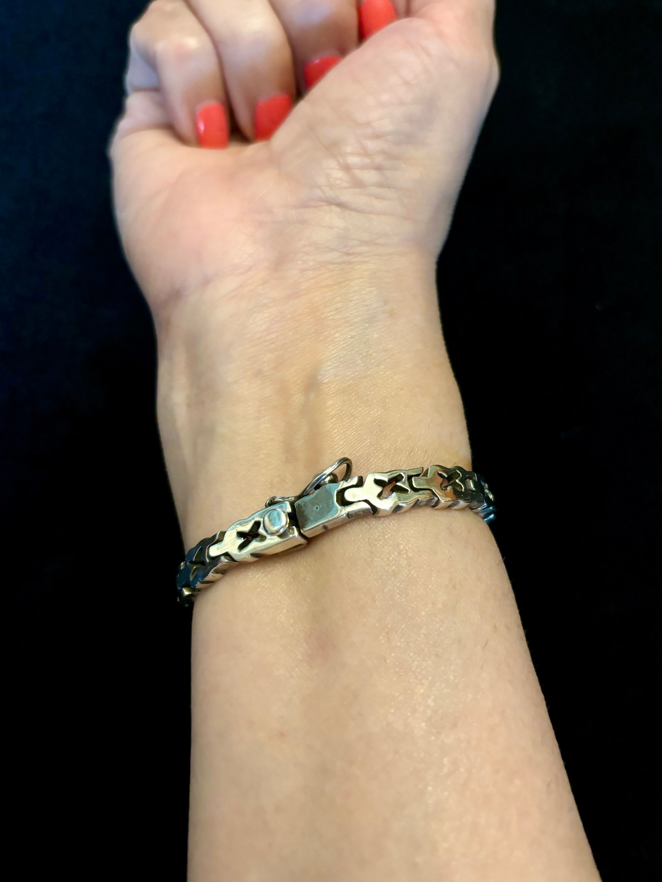 Mexico Silver 925 Puzzle Link Bracelet, Vintage Taxco Silver 925