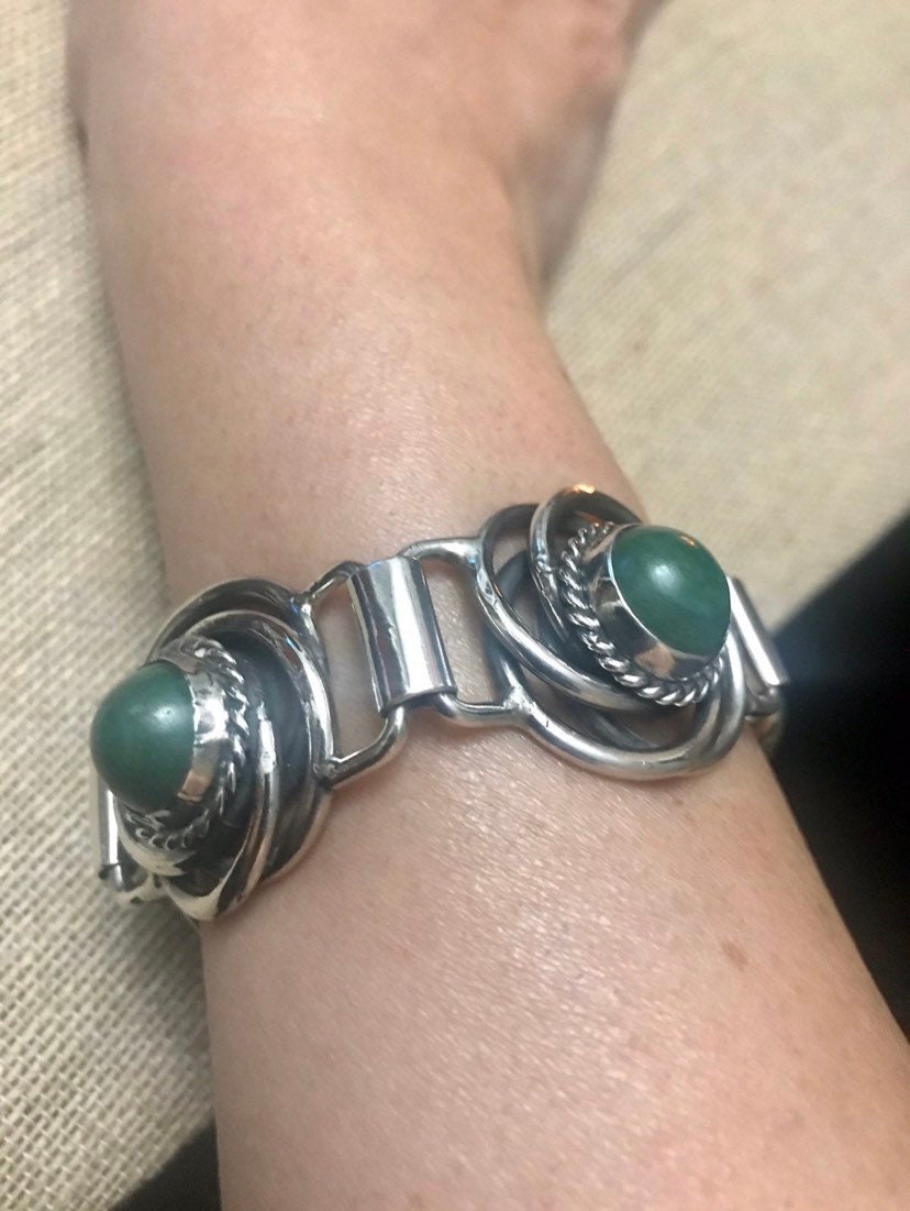 アクセサリー Mexican silver bracelet vintage VTG Taxco Mexico Modernist Link Bracelet 925 Sterling Silver