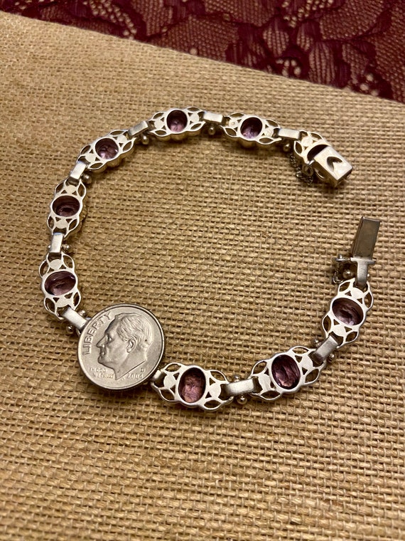 Vintage Sterling Silver Amethyst Link Bracelet, 9… - image 4