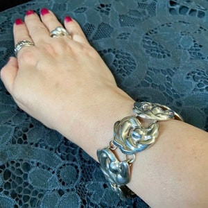 Taxco Silver Modernist Bracelet, Heavy Sterling Link Bracelet, Vintage Taxco Puffy Design Link Bracelet, Vintage Mexican Jewelry