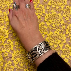 Rare Mexican Sterling Silver Shadow Box Panel Bracelet, Vintage Mexican Silver 925 Flower Link Bracelet, Mexican Silver Jewelry