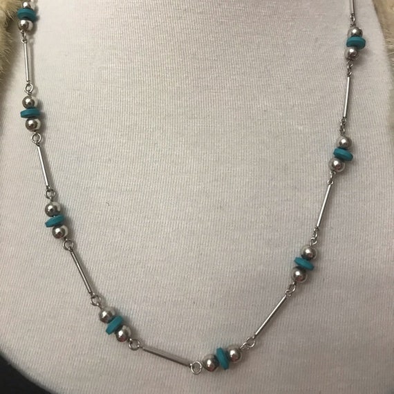 Beautiful Mexican Silver & Turquoise Necklace - image 1