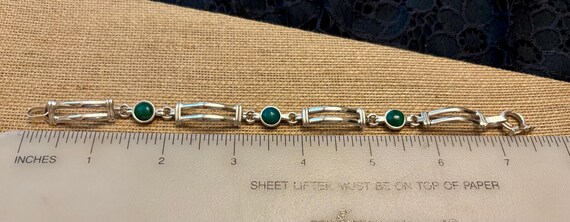 Vintage Silver Malachite Rectangular Link Bracele… - image 7