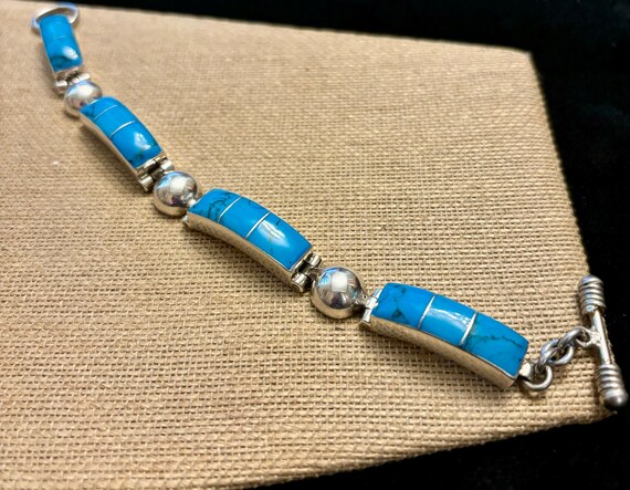 Vintage Mexican 925 Bracelet with Turquoise Stone… - image 4