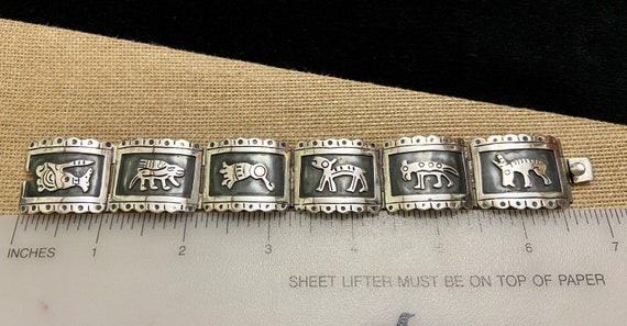 Vintage Taxco Silver 925 Link Bracelet with Aztec… - image 4