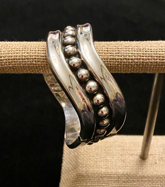Taxco Silver 950 Clamper Bracelet, Modernist Heav… - image 3