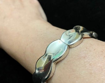 Taxco Modernist Silver 925 Bracelet, Heavy Sterling Silver Clamper Bracelet, Vintage Mexican Jewelry, Vintage Taxco Silver Modernist