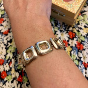 Sterling Silver Square Link Bracelet, Silver Square Puffy Link Bracelet, Silver 925 Puffy Design Bracelet, Geometric Silver Link Bracelet