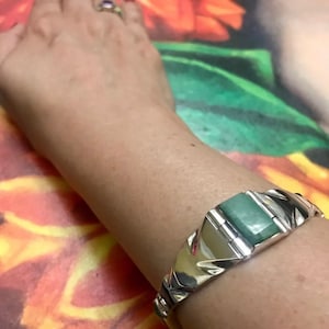 Vintage Mexican 950 Link Bracelet with Aventurine Stones, Vintage Mexican Silver Jewelry Bracelet