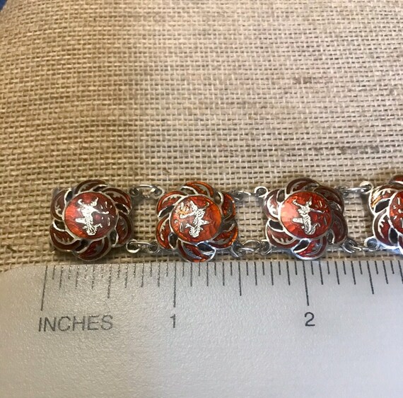 Vintage SIAM Silver Red Enamel Link Bracelet, Sia… - image 2