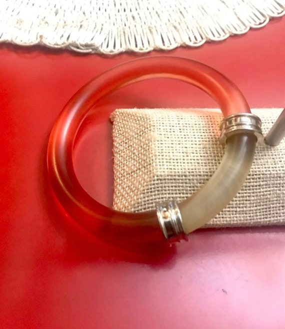 Vintage Lucite Cranberry Bangle, Lucite and Red B… - image 1