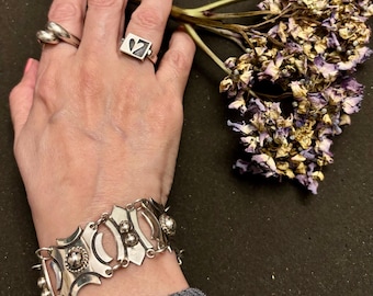 アクセサリー taxco vintage bracelet Vintage Taxco Sterling Silver Wide Bracelet, 1950's 1960's