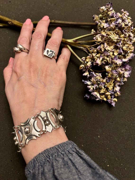 RARE Early Taxco 1940s! Vintage  Taxco Silver 980 Ornate Bracelet, Taxco 980 Silver Link Bracelet, Vintage Mexican Silver 980 Pre Eagle
