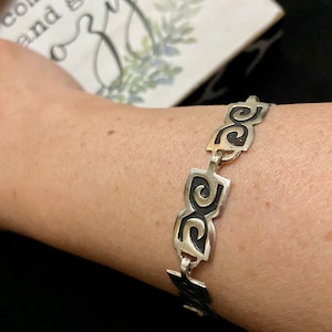 Mexican Silver Modernist Link Bracelet, Mexican Jewelry 1950s, Vintage Mexican 925 Silver Link Bracelet