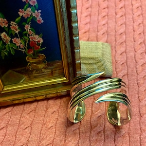 Taxco Silver Modernist Wide Cuff Bracelet with Twist Style, Heavy Sterling Silver Modernist Bracelet, Vintage Mexican Silver Jewelry