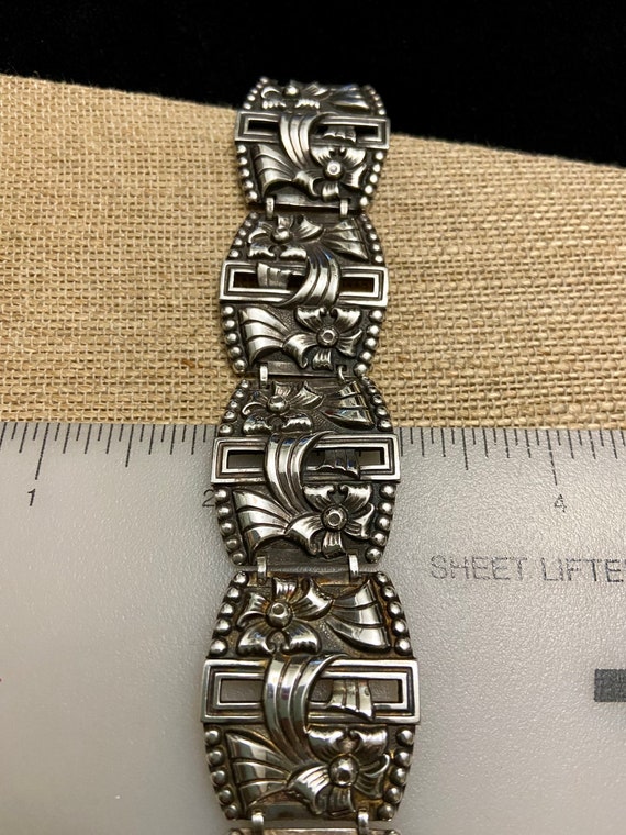 Antique Sterling Silver Repousse Link Bracelet, H… - image 5