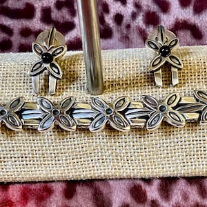 VINTAGE SET Taxco Sterling Silver Bracelet and Earrings, Vintage Mexican Jewelry 1960s, Heavy Sterling Silver 925 Bracelet Earrings Set