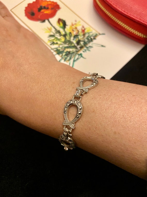 Sterling Marcasite Oval Link Bracelet, Sterling Silver and Marcasites Bracelet, Sterling Silver Link Bracelet, Sterling Marcasite Bracelet