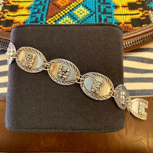 Vintage Peruvian Silver 900 Link Bracelet with Inca Design, circa 1950s! UNIQUE Vintage Sterling Silver Native Link Bracelet, Silver Chasing