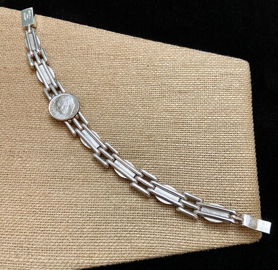 Taxco Silver Link Bracelet with Inlay Stones, Vin… - image 7