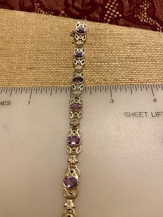 Vintage Sterling Silver Amethyst Link Bracelet, 9… - image 6