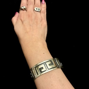 Vintage Taxco Sterling Silver Link Bracelet, Mexico Silver Mid-Century 925 Link Bracelet, Sterling Link Panel Bracelet, Greek Key Design