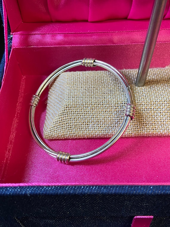 Silver Twist & Brass Bangle Bracelet, Sterling Silver Bangle, Vintage Silver Bangle Bracelet