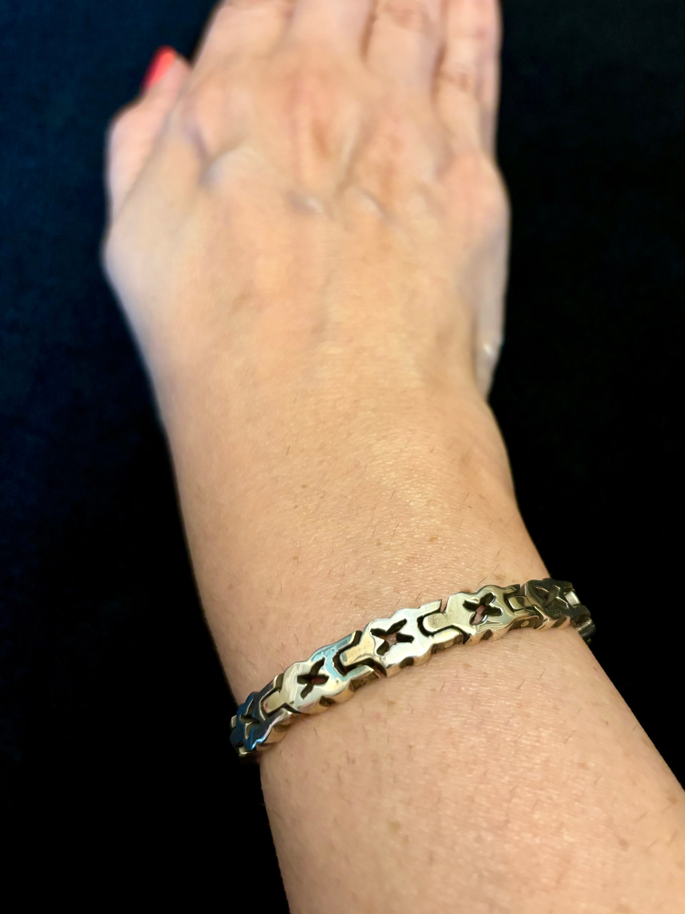 アクセサリー Mexican silver bracelet vintage Mexico Silver 925 Puzzle Link Bracelet, Vintage Taxco Silver 925