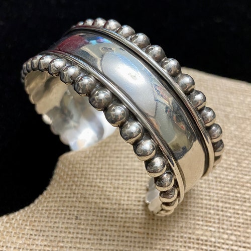 Vintage Sterling Silver Cuff Bracelet shops with Classic Beaded Design, Taxco Modernist Silver Cuff Bracelet, Vintage Mexican Jewelry
