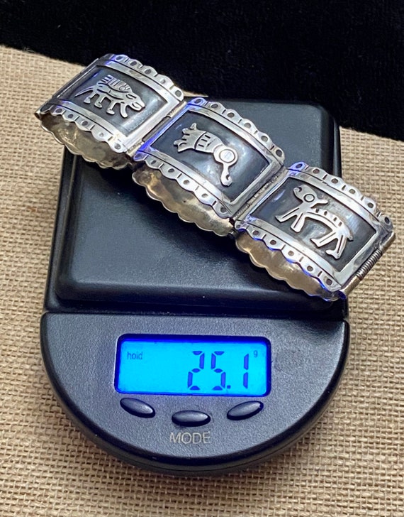 Vintage Taxco Silver 925 Link Bracelet with Aztec… - image 9