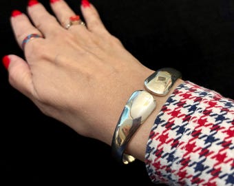 Vintage Modernist Silver 925 Bracelet, Heavy Sterling Silver Clamper Bracelet, Vintage Mexican Jewelry, Sterling Silver Modernist Bracelet